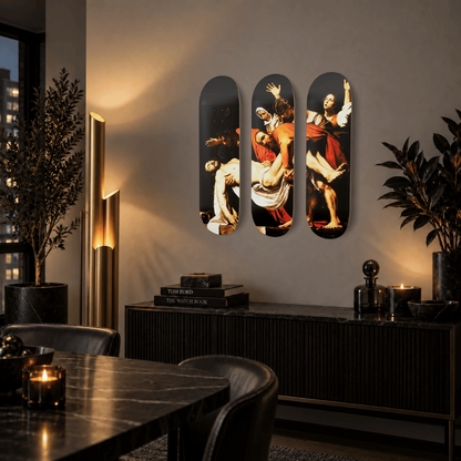 DROMEDA™ Caravaggio's Entombment of Christ | Skateboard Deck Triptych