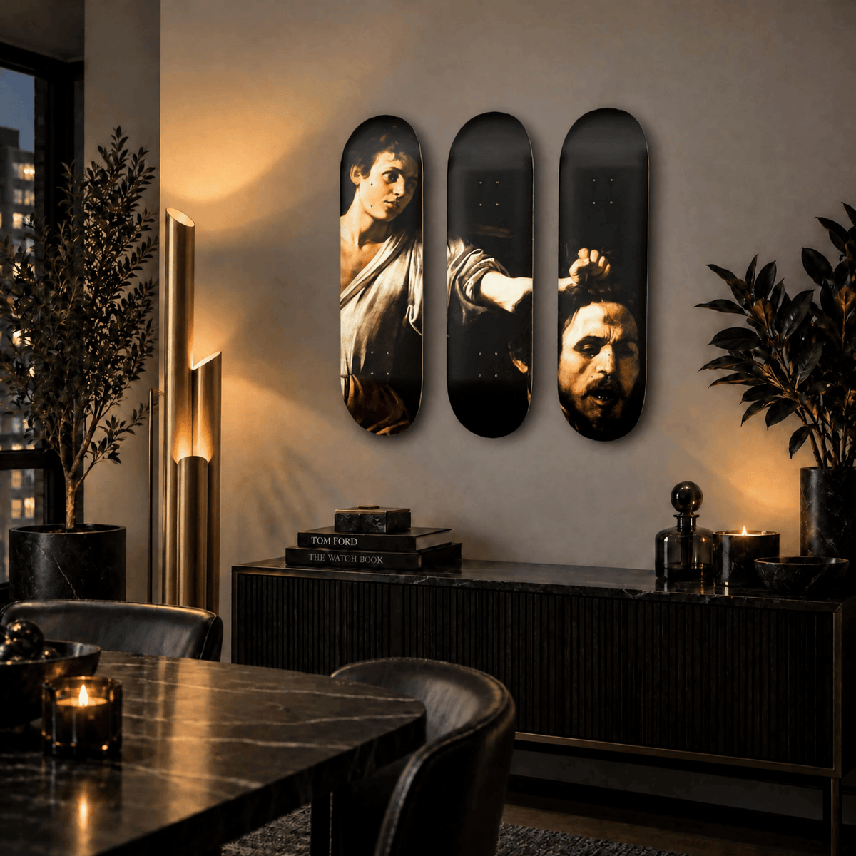DROMEDA™ Caravaggio's David With the Head of Goliath | Skateboard Deck Triptych